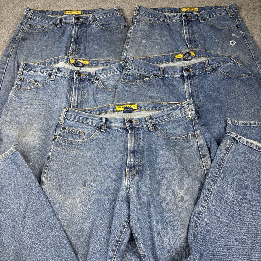 Real Ranch Premium‎ Jeans Mens 35x32 Lot Of 5 Western Cowboy Rodeo Painters Work